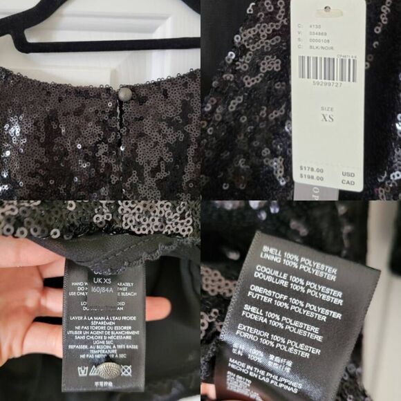 NWT ANTHROPOLOGIE LISABETTE SEQUIN GLITZ WRAP MINI STATEMENT DRESS BLACK LBD XS - Picture 8 of 10